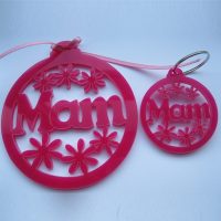 Mam - Pink Perspex Bauble (With Matching Key Ring)