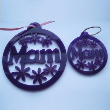 Mam - Purple Perspex Bauble (With Matching Key Ring)